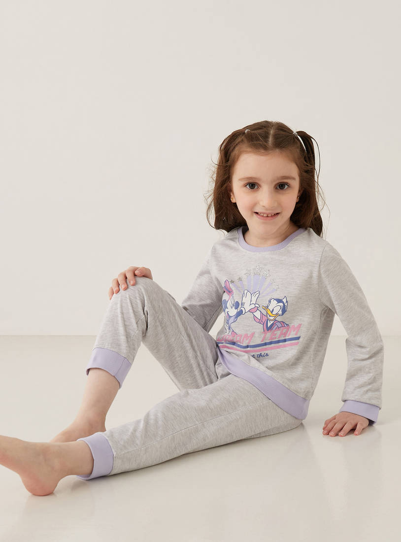 Minnie Mouse and Daisy Duck Glitter Print Cotton Pyjama Set-Pyjama Sets-image-0