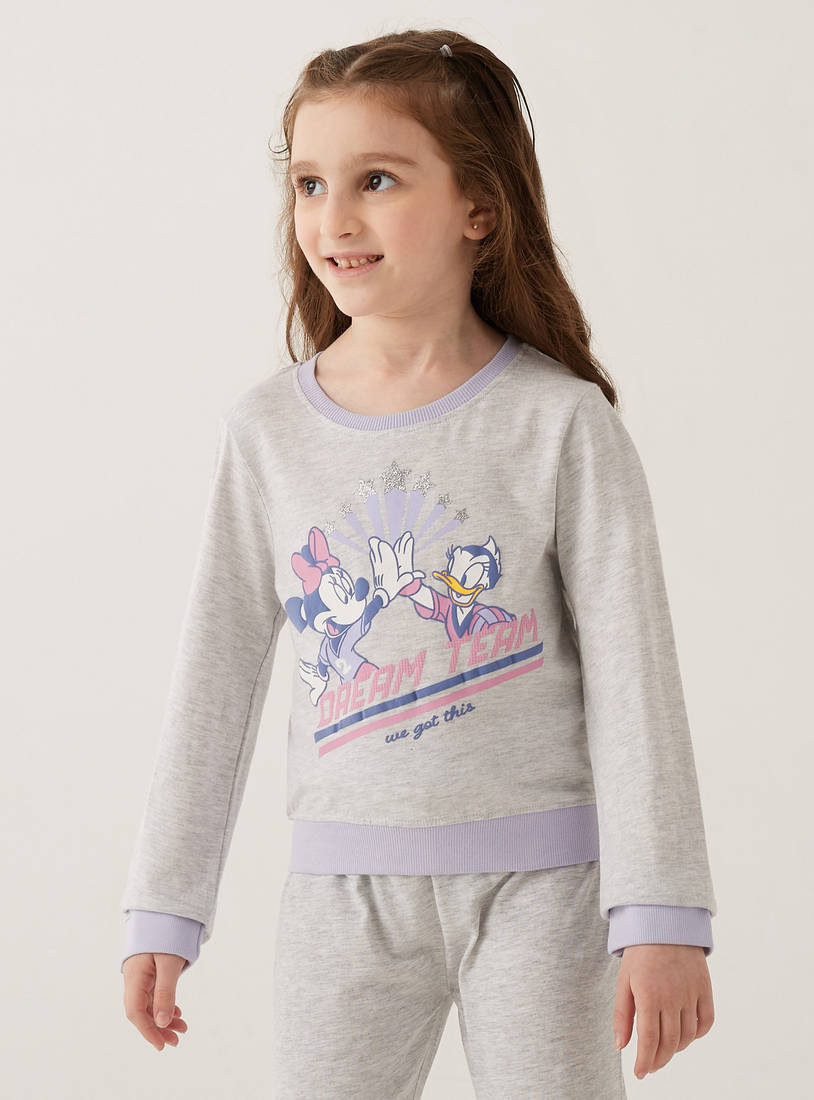 Minnie Mouse and Daisy Duck Glitter Print Cotton Pyjama Set-Pyjama Sets-image-1
