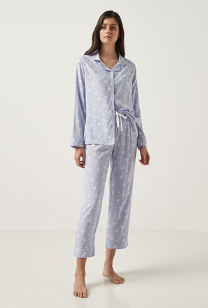 All-Over Butterfly Print Shirt and Full Length Pyjama Set