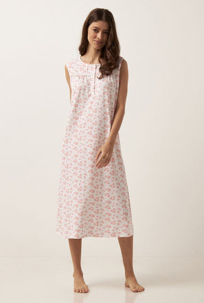 All-Over Floral Print Sleeveless Night Gown