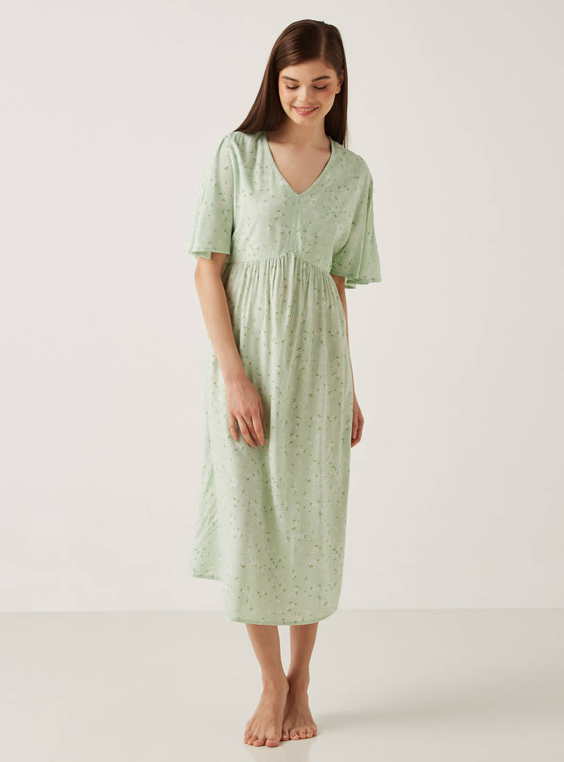 All-Over Floral Print Night Dress-Sleepshirts & Gowns-image-0