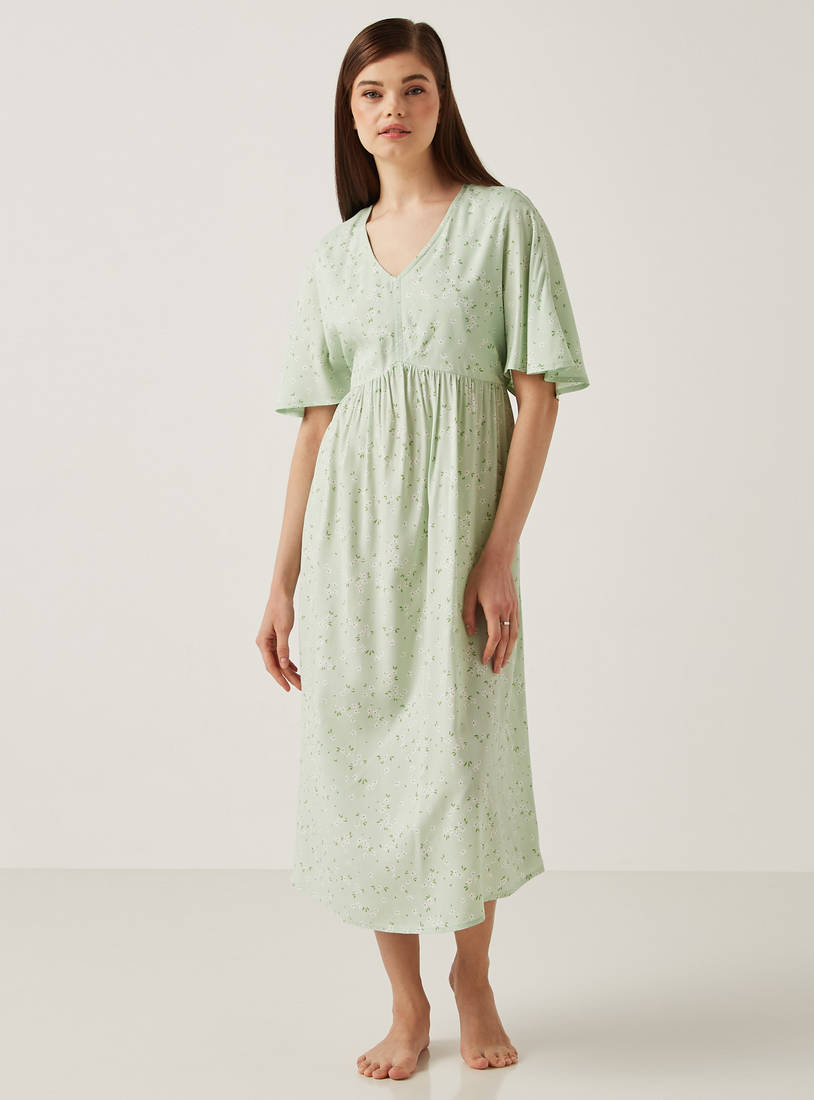 All-Over Floral Print Night Dress-Sleepshirts & Gowns-image-1