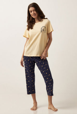 Star and Moon Print Pyjama Set