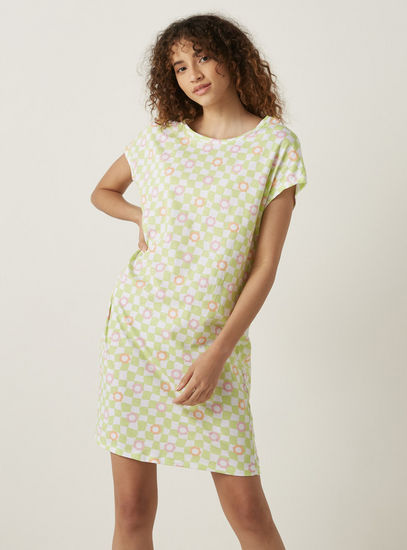 Floral Print Knee Length Cotton Sleepshirt-Sleepshirts & Gowns-image-1