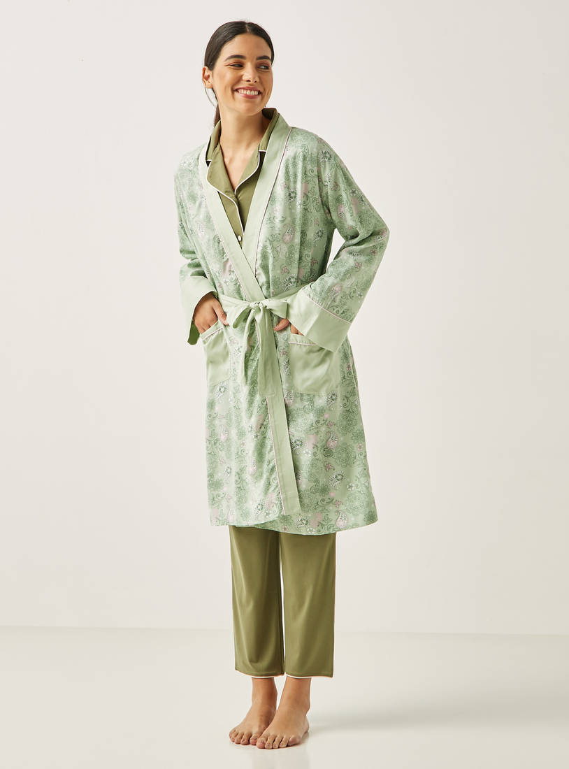 All-Over Paisley Print Robe with Pockets and Tie-Up Belt-Robes & Onesies-image-0