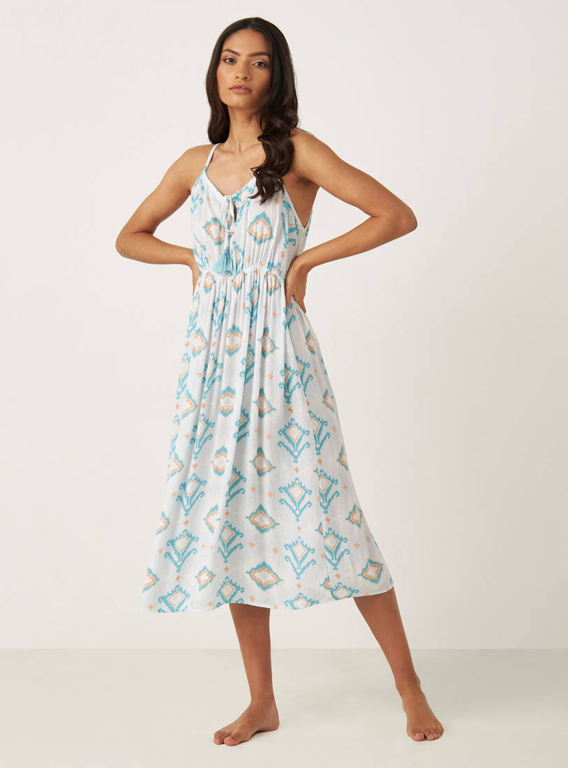 All-Over Ikat Print Night Gown with Tie-Ups-Sleepshirts & Gowns-image-0