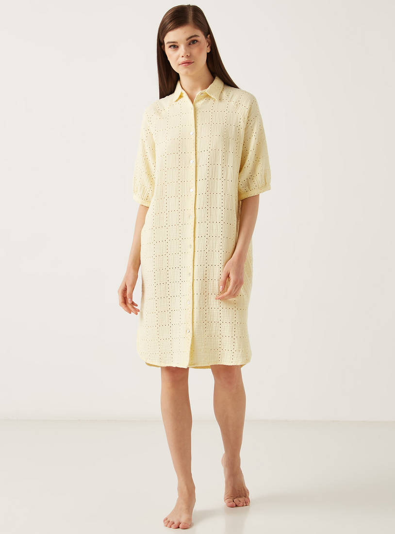 Schiffli Button Through Knee Length Sleepshirt-Sleepshirts & Gowns-image-0