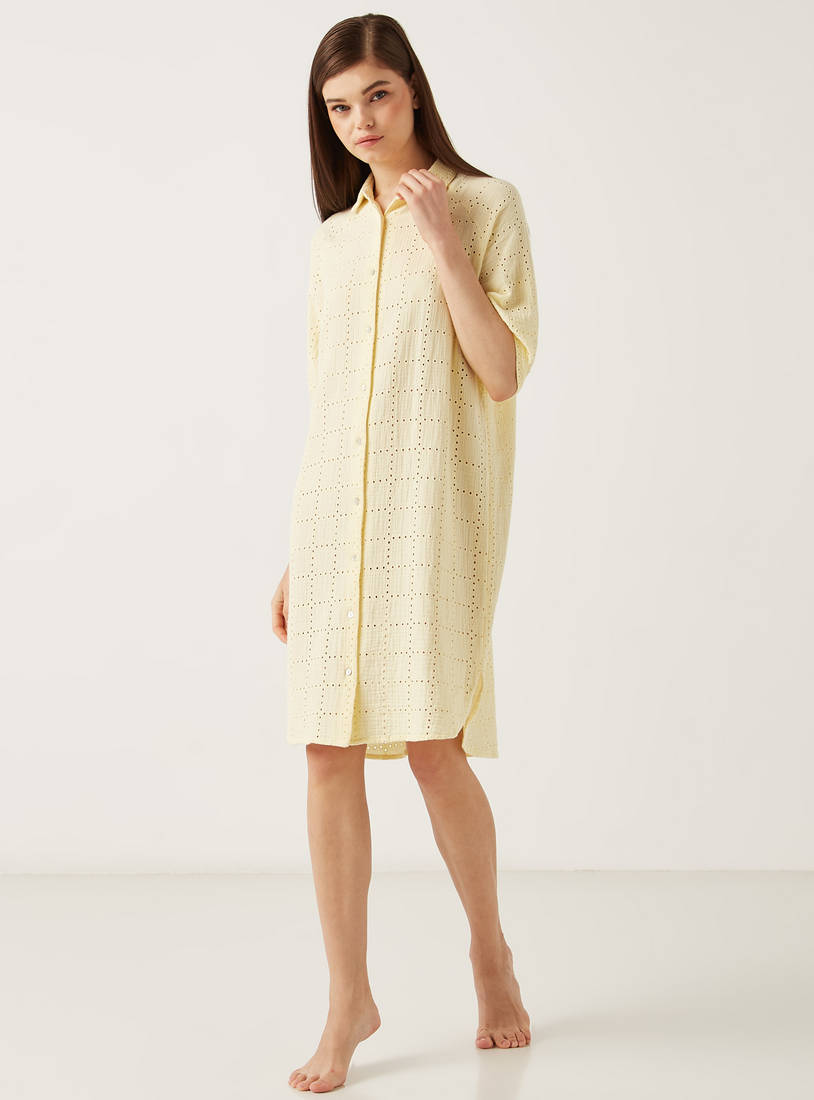 Schiffli Button Through Knee Length Sleepshirt-Sleepshirts & Gowns-image-1