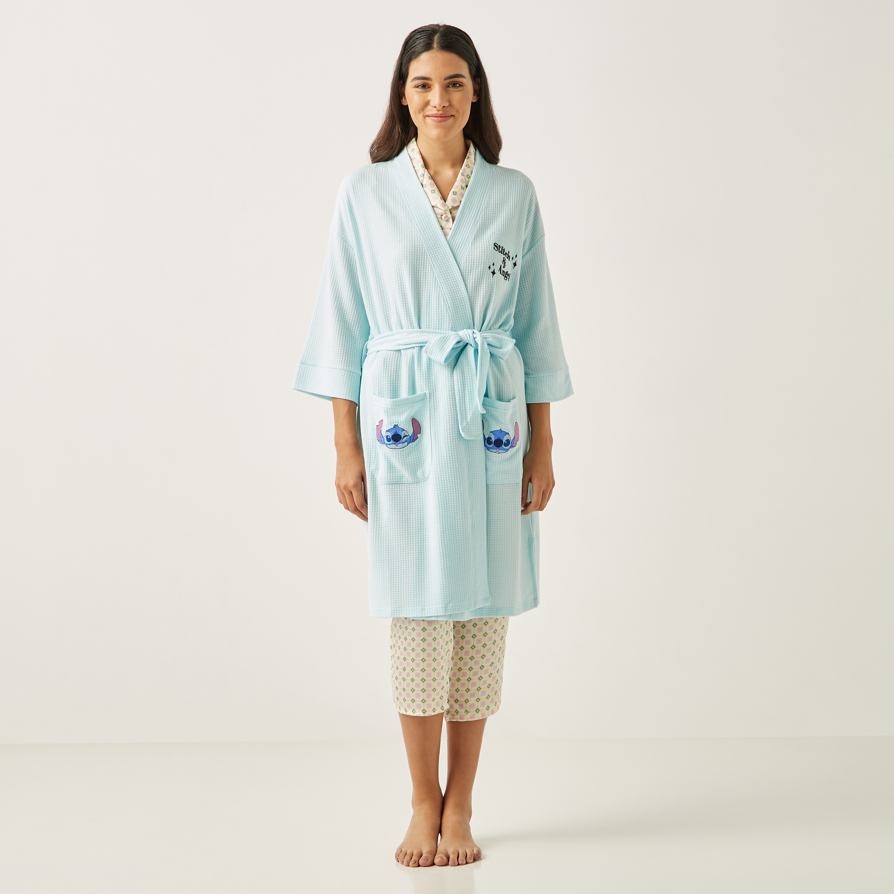 Shop Lilo Stitch Printed Robe with Long Sleeves and Pockets