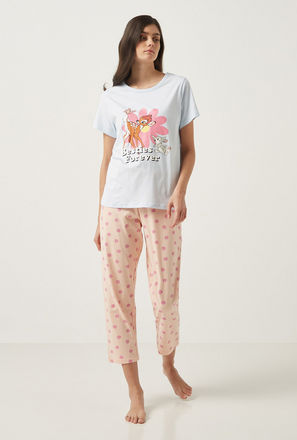 Bambi Print Short Sleeves T-shirt and Pyjama Set
