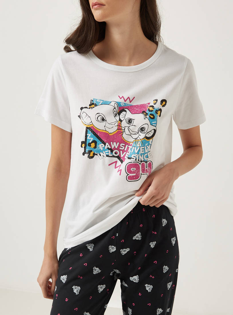 Lion King Print Short Sleeves T-shirt and Pyjama Set-Nightwear-image-1