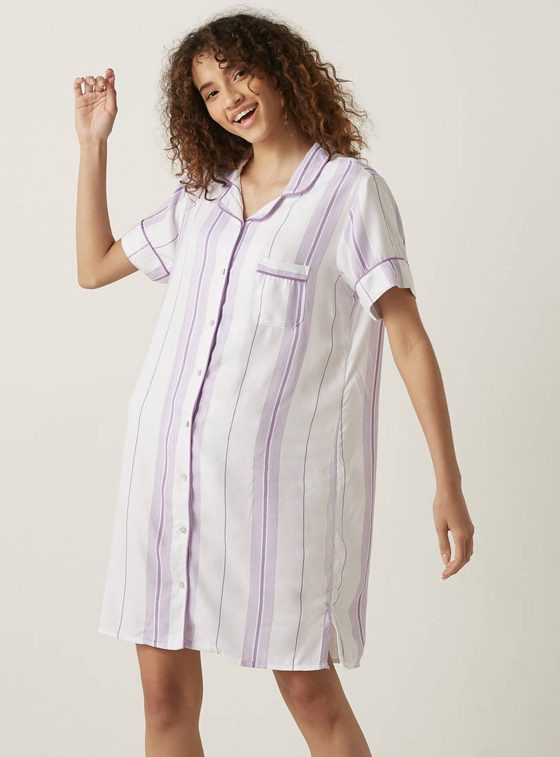 Striped Button Through Sleepshirt-Sleepshirts & Gowns-image-1
