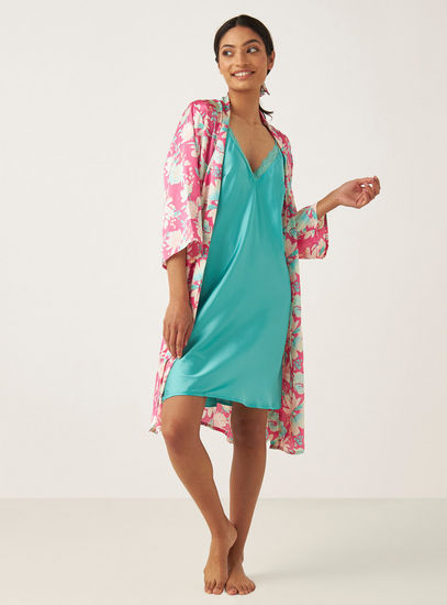 All-Over Floral Print Robe and Chemise Set-Robes & Onesies-image-0