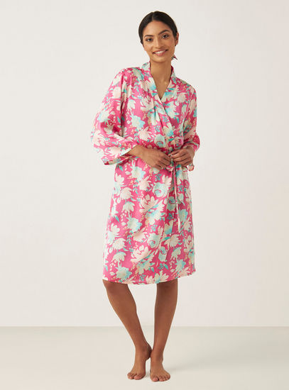 All-Over Floral Print Robe and Chemise Set-Robes & Onesies-image-1