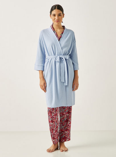 Textured Robe with Long Sleeves and Tie-Up Detail-Robes & Onesies-image-0
