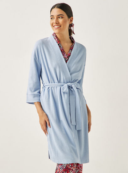 Textured Robe with Long Sleeves and Tie-Up Detail-Robes & Onesies-image-1