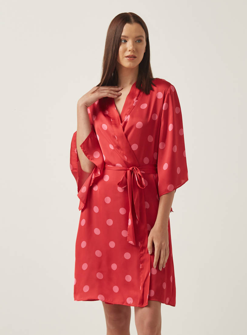 All-Over Polka Dot Print Belted Robe-Robes & Onesies-image-0