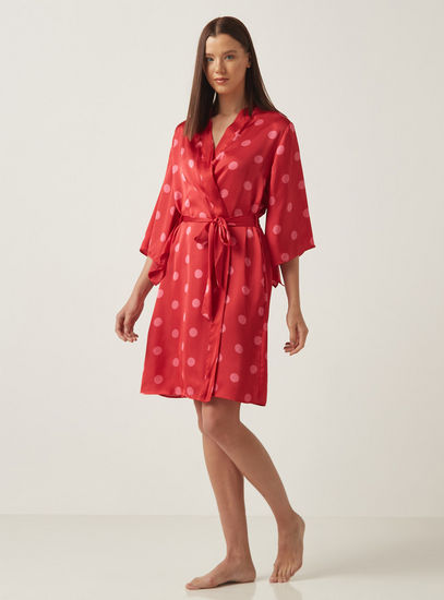 All-Over Polka Dot Print Belted Robe-Robes & Onesies-image-1
