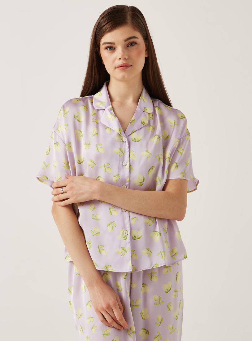 All-Over Lemon Print Shirt and Pyjama Set-Sleepshirts & Gowns-image-1