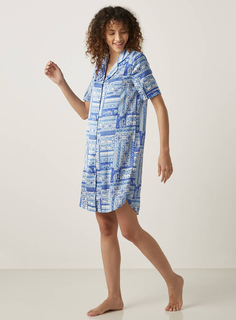 Bandana Print Knee Length Sleepshirt-Sleepshirts & Gowns-image-0