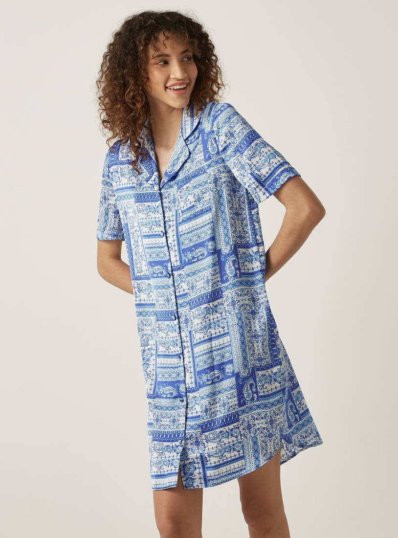 Bandana Print Knee Length Sleepshirt-Sleepshirts & Gowns-image-1