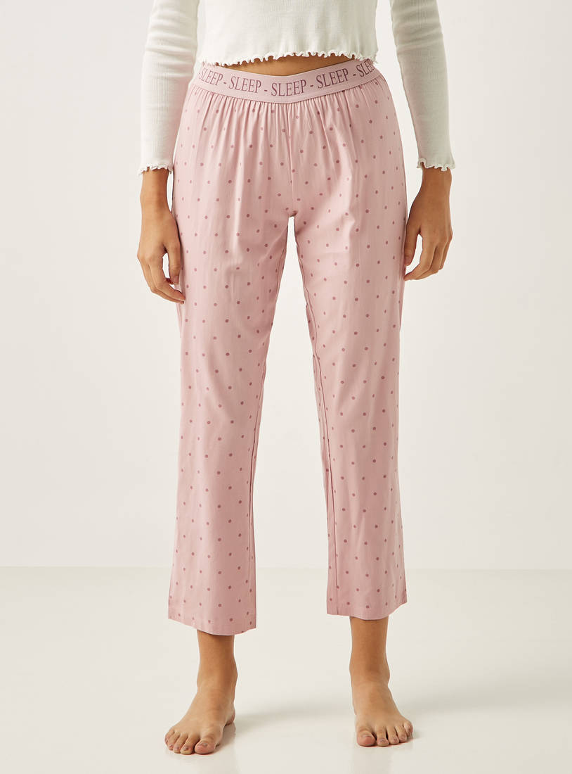 All-Over Polka Dot Print Pyjamas with Elasticated Waistband-Pyjamas-image-1