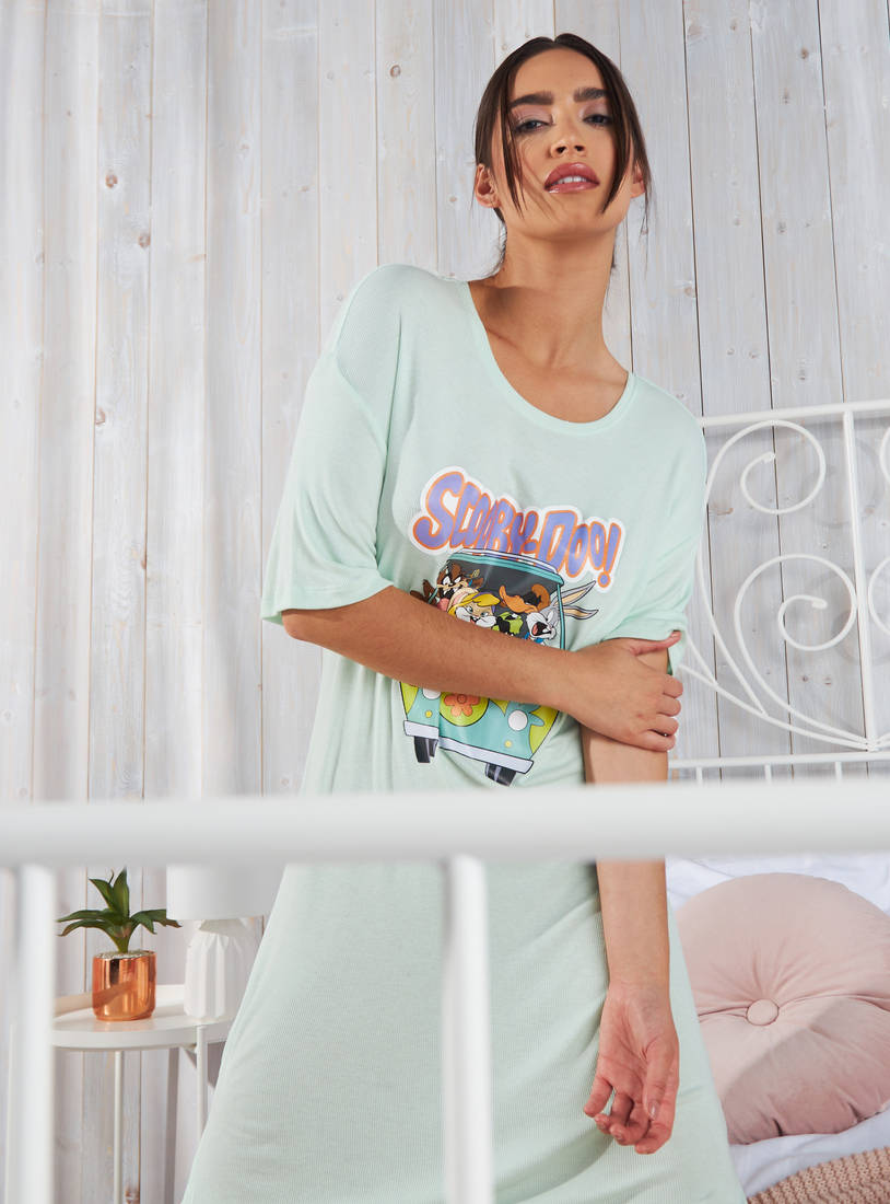 Scooby Doo Print Longline Sleepshirt-Sleepshirts & Gowns-image-0