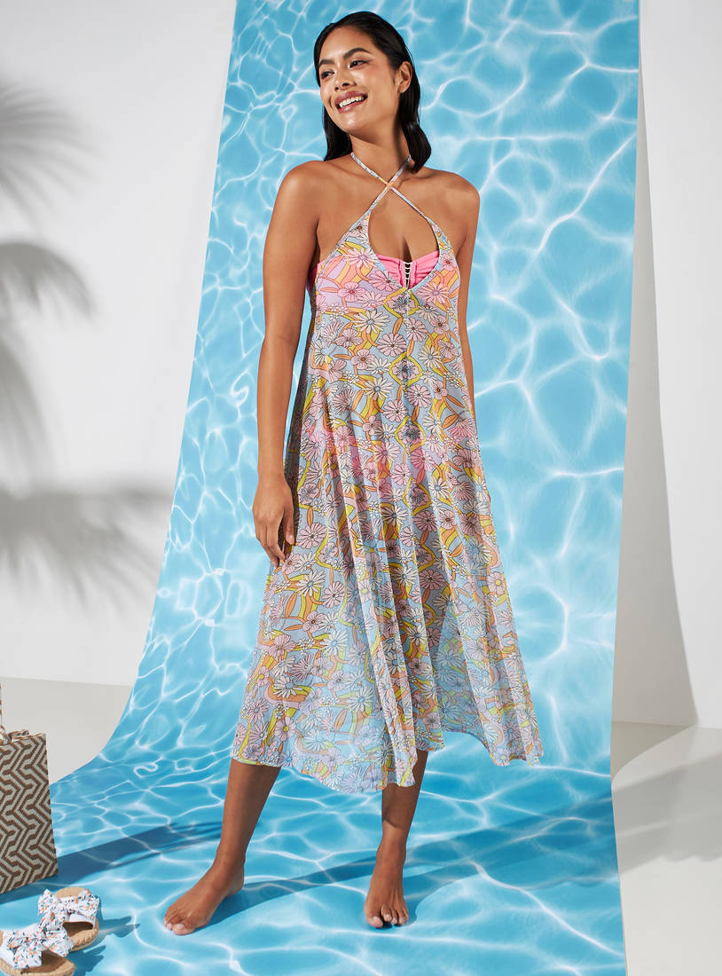 All-Over Floral Print Mesh Swim Dress-Swimwear-image-1