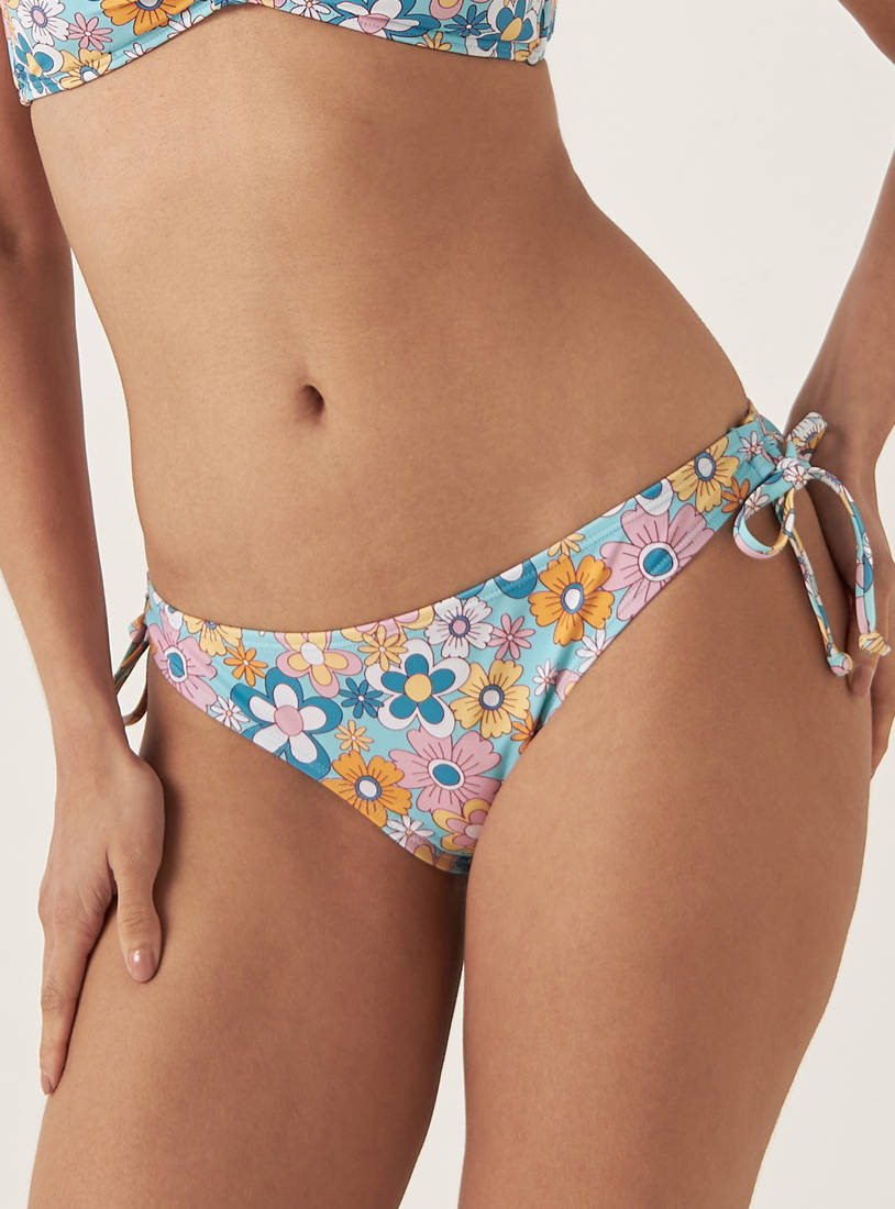 All-Over Floral Print Bikini Briefs with Side Tie-Up-Swimwear-image-0