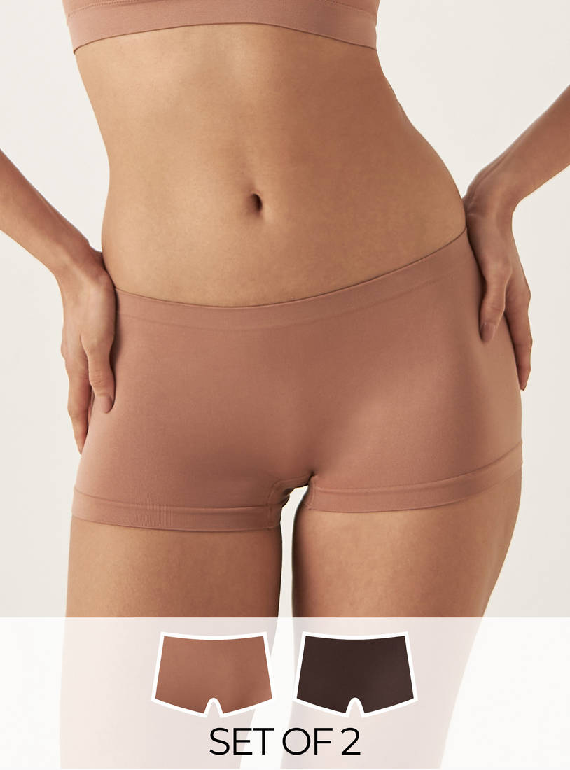 Pack of 2 - Plain Seamless Boyleg Briefs-Panties-image-0