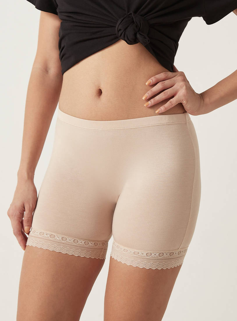 Solid Thigh Shaper with Lace Trim-Shapewear-image-0
