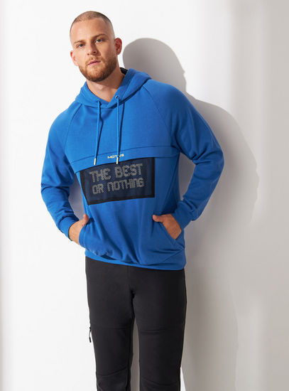 Printed Mesh Panel Loose Fit Hooded Sweatshirt with Kangaroo Pocket-Jackets & Hoodies-image-0