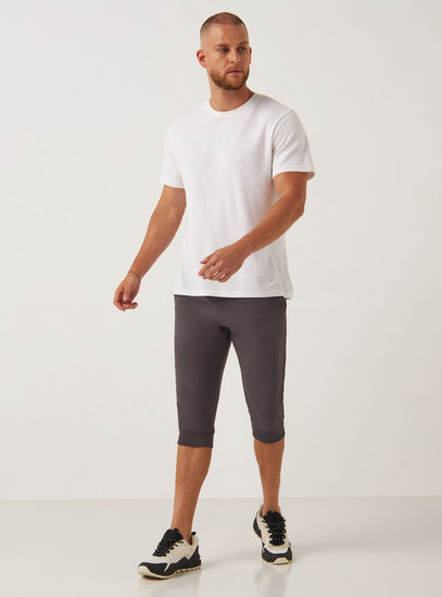 Solid Mid-Rise 3/4 Length Joggers with Drawstring Closure and Pockets-Joggers-image-1