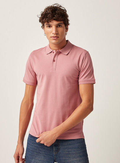 Solid Polo T-shirt with Short Sleeves and Button Closure
