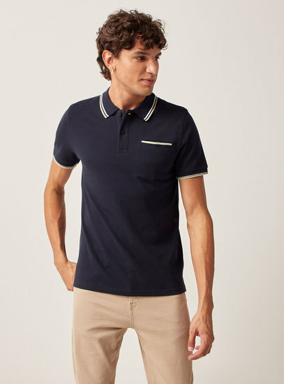 Solid Polo T-shirt with Short Sleeves and Button Closure-Polos-image-0