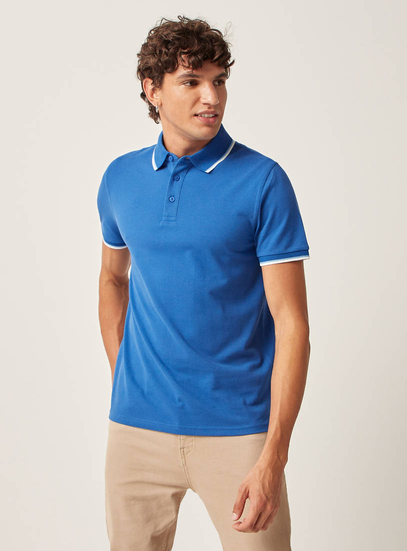Solid Polo T-shirt with Short Sleeves and Button Closure-Polos-image-0