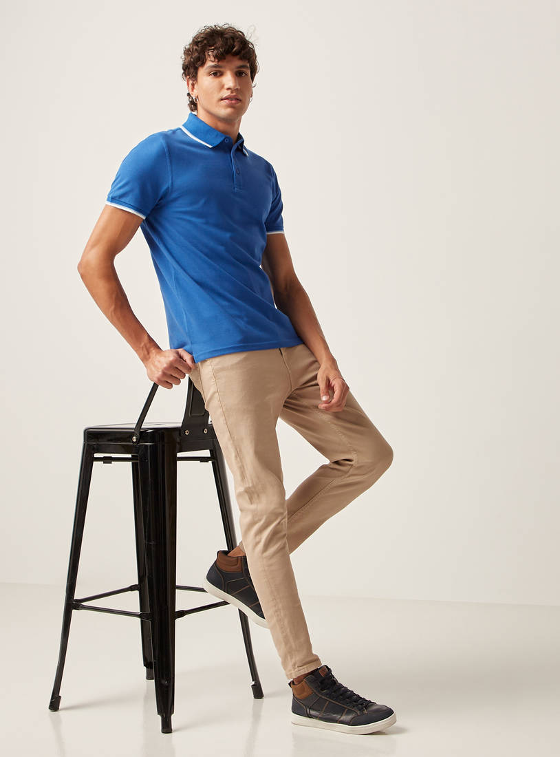 Solid Polo T-shirt with Short Sleeves and Button Closure-Polos-image-1