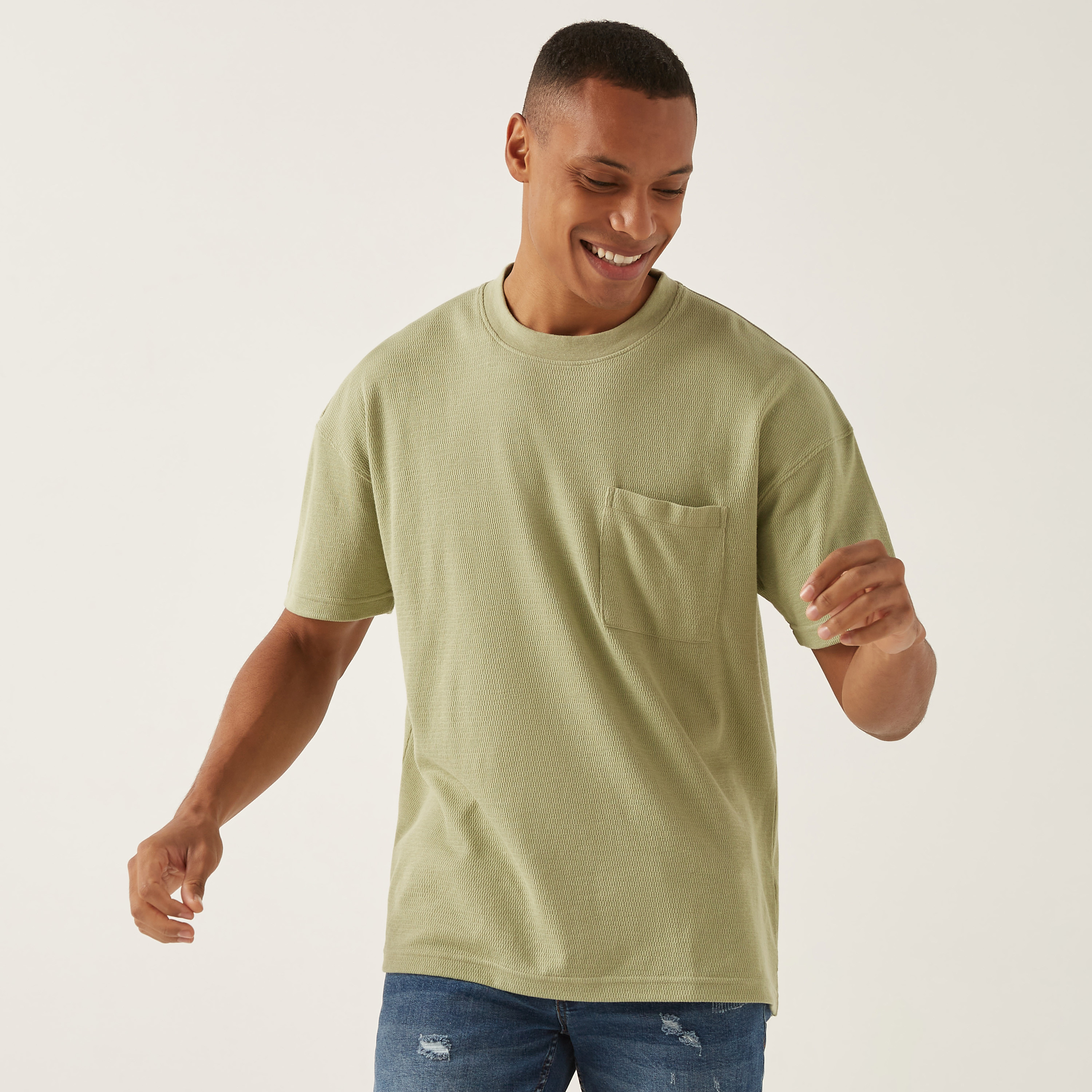 Shop Textured Oversized T-shirt with Pocket Online | Max Bahrain