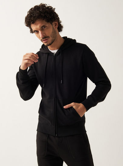 Solid Zip Through Jacket with Hood and Pockets