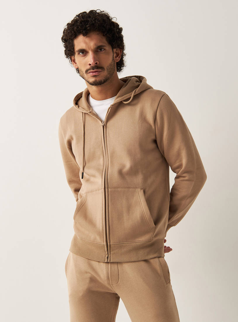 Solid Zip Through Jacket with Hood and Pockets-Jackets-image-0