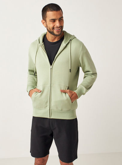 Solid Zip Through Jacket with Hood and Pockets-Jackets-image-0