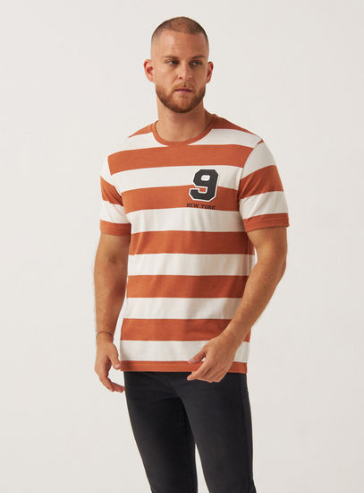 Striped Pique T-shirt with Badge Detail