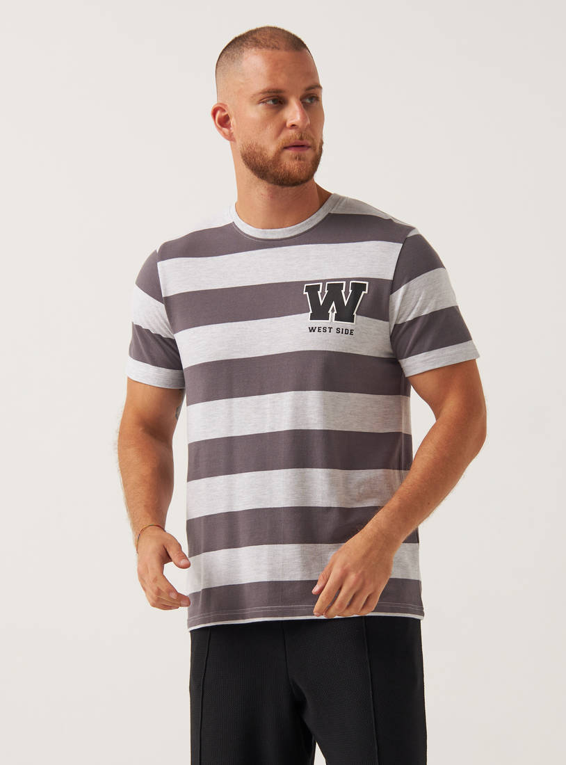 Striped Pique T-shirt with Badge Detail-T-shirts-image-0