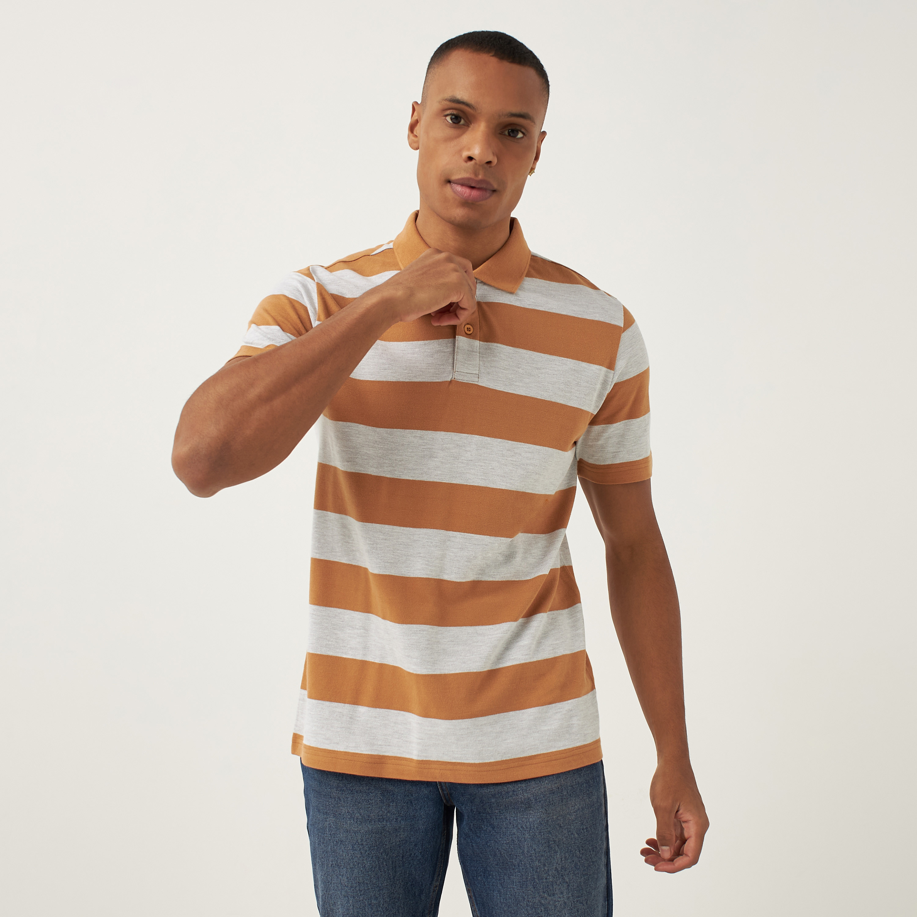 Striped shop pique polo