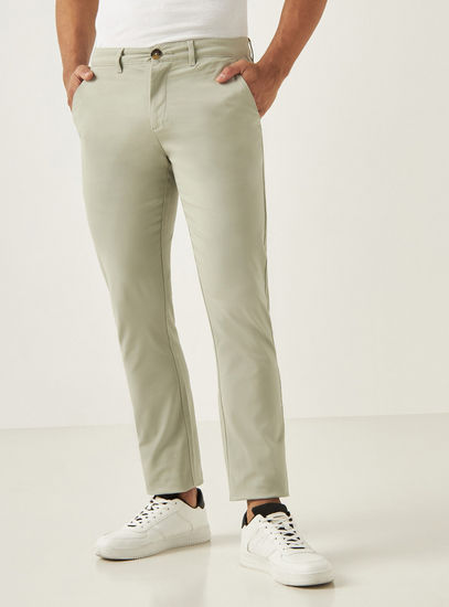 Slim Fit Solid Chinos with Pocket Detail and Belt Loops-Slim-image-0