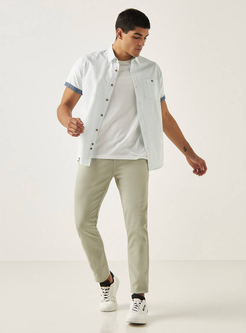 Slim Fit Solid Chinos with Pocket Detail and Belt Loops-Slim-image-1