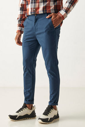 Solid Carrot Fit Chinos with Button Closure and Pockets