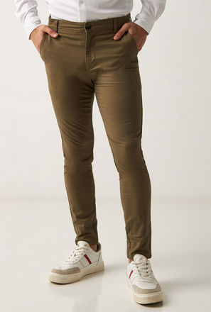 Solid Carrot Fit Chinos with Button Closure and Pockets