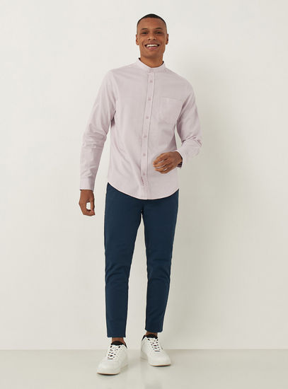 Regular Fit Plain Oxford Shirt with Mandarin Collar