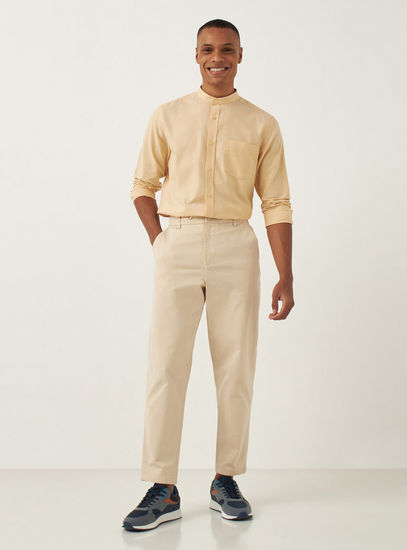 Regular Fit Plain Oxford Shirt with Mandarin Collar